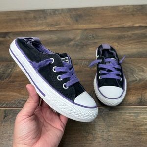 Converse Girls Shoes Shoreline No Tie Laces Black Purple Sneakers Kids Size 12